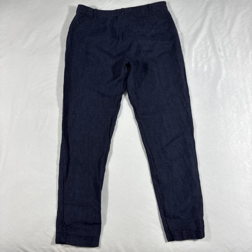 Zara Basic's Pants Women's Size 6 Navy Blue 100% Linen Minimalist Trousers‎